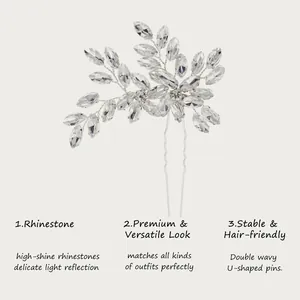 Detailed close-up of a bridal hair pin featuring marquise rhinestones and stable U-shaped pins