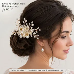 Peignes À Cheveux Mariée Faits Main Fleurs Acrylique Blanches Künstliche Perles Imitation Strass Coiffe Mariage Élégante Femmes