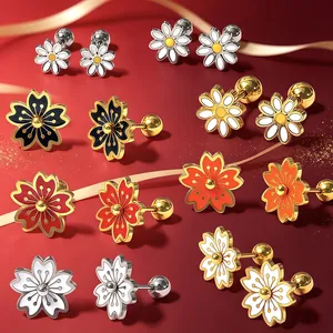 Collection of 3D flower stud earrings in daisy and cherry blossom styles for women