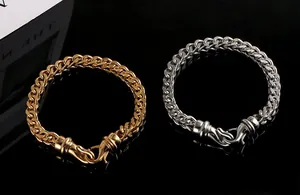 High-quality men's titanium steel square link bracelets in gold and silver with hook clasps