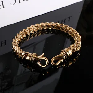 Trendy gold-plated titanium steel square wheat chain bracelet with lobster clasp for men