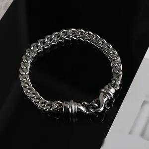 Heavy duty men's titanium steel Cuban link bracelet with unique hook clasp closure