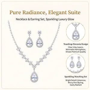 Elegant bridal jewelry set with pear-cut cubic zirconia necklace and earrings