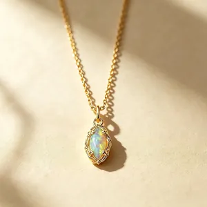 925 Sterling Silver Artificial Opal Moss Agate Pendant Necklace Geometric Marquise Retro Striped Lace Jewelry For Women