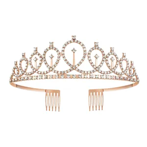 Elegant rose gold alloy tiara crown headband with sparkling rhinestones for birthdays