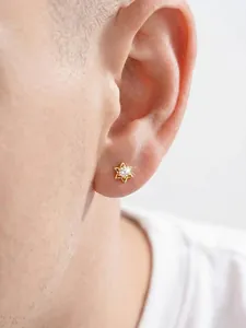 Boucle d'oreille hexagramme plaqué or élégante avec zircon scintillant sur l'oreille