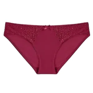 Culottes en Dentelle Sexy pour Femmes Broderie Florale Taille Basse Slips Respirant Entrejambe en Coton Sous-vêtements Avec Nœud