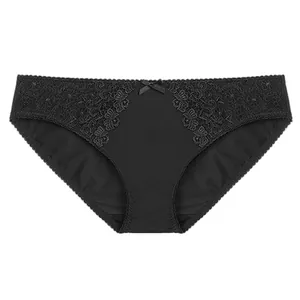 Culotte élégante en soie de lait avec broderie de dentelle noire taille basse lingerie