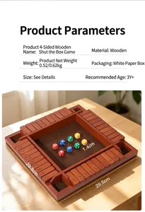 Macro view of a wooden shut the box board game with colorful dice and dimensions.