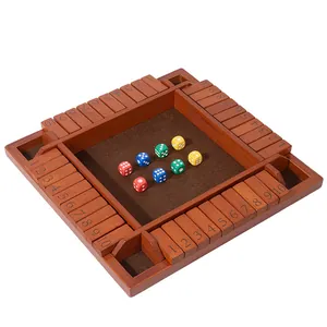 Classic wooden 4-sided Shut the Box dice game board with 10 numbered flip tiles
