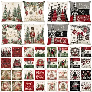 Assorted Christmas pillow covers with festive tree, snowman and reindeer designs