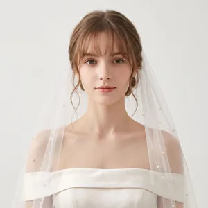 Elegant white bridal veil with pearl embellishments for wedding ceremonies and parties