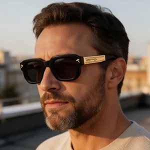 Retro Square Sunglasses For Men PC Lens Metal Plastic Frame UV400 Protection Outdoor Driving Fashion Shades