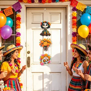 Day of the Dead sugar skull door hanging decoration used at a festive Mexican party.