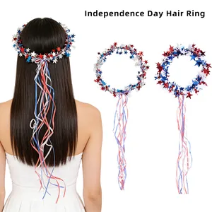 Detailed view of patriotic Independence Day hair ring with red, white and blue stars