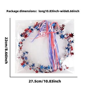 Detail showing Independence Day star headband in packaging with dimensions 10.83x8.66 inches
