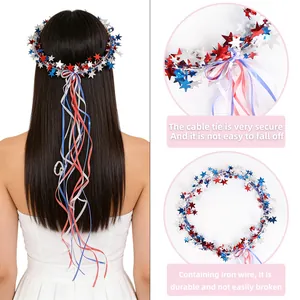 Independence Day star headband with red white and blue ribbons for patriotic celebration