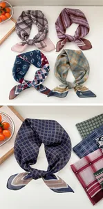 Détail de foulards carrés en soie rétro avec motifs géométriques et rayures