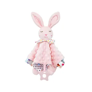 Doudou lapin en peluche rose avec anneau de dentition étoile pour apaiser bébé