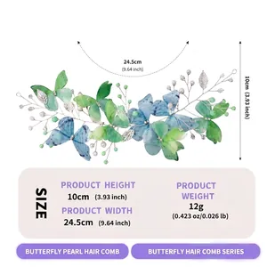 Guide détaillé des tailles pour le bandeau papillon fait main avec poids et dimensions.