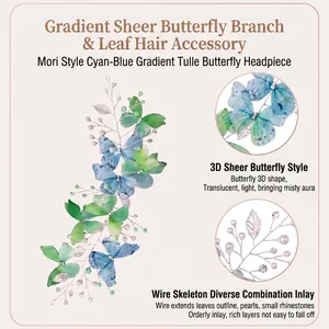 Accessoire de cheveux style forêt avec papillons en maille dégradée et perles