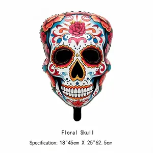 Day of the Dead floral sugar skull aluminum foil balloon, 18x25 inch party decoration detail