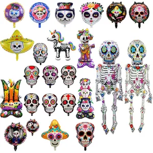 Day of the Dead Aluminum Foil Balloon Halloween Party Background Decoration Floral Sugar Skull Ghost Groom Bride Inflatable Balloon Props