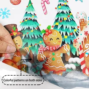 Close-up showing the double-sided colorful design of the Christmas window cling