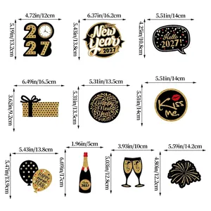 Detailed dimensions for 2027 New Year party decorations including glittery props