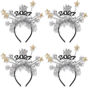 2026 NYE New Year Disco Ball Headband Gold Star PET Tinsel Boppers Party Favors Headpiece Celebration Hair Accessories