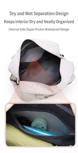 Detailansicht der wasserdichten Tasche in der Fitness-Reisetasche für Nass- und Trockentrennung