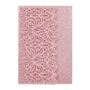 Elegant rose pink glitter laser cut invitation card for weddings and celebrations