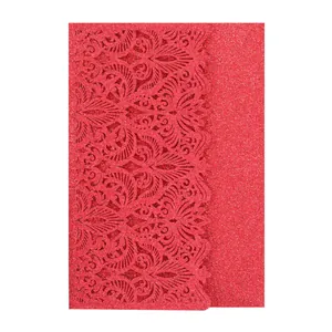 Elegant red glitter laser-cut lace invitation cover for weddings and events