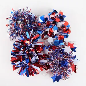Detail of red white blue tinsel wrist flower with stars and circles for Independence Day