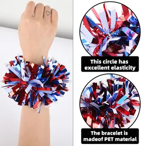 Red white blue Independence Day tinsel wrist flower made of elastic PET material