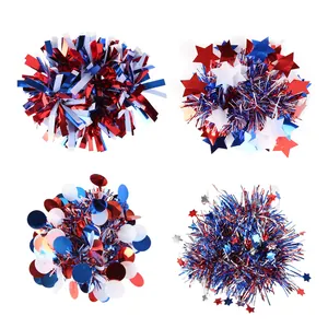 Red white and blue Independence Day party tinsel wrist flowers for USA celebrations
