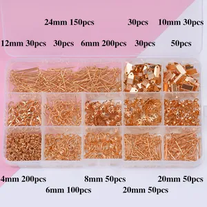Detail view of gold DIY earring findings kit in an organized plastic storage box