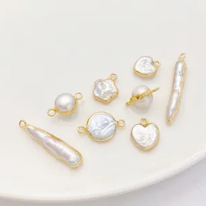 Colgantes de Perla de Agua Dulce Barroca Natural Forma Corazón Flor Aleación Chapado en Oro para Creación de Joyería DIY