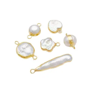 Colección de colgantes de perlas barrocas naturales con bordes dorados para joyería DIY