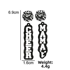 Detailed size information for acrylic Cheer Mama glitter earrings with dimensions and weight