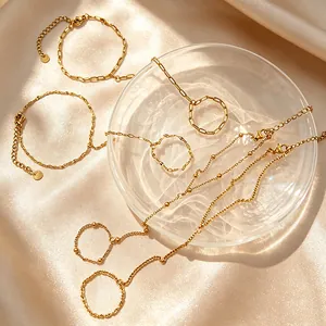 Stainless Steel Gold Plated Hand Chain Bracelet For Women Minimalist Ring-Linked Finger Hand Back Chain Boho Jewelry Gift