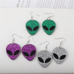 Acrylic Alien Head Glitter Drop Earrings For Women Punk Style Spaceman Face Mask Earrings Personalized Jewelry Gift For Party
