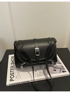 Women Retro PU Leather Shoulder Bag Urban Minimalist Large Capacity Crossbody Bag With Metal Buckle And Zipper Decor Flap Bag