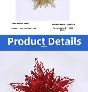Vue détaillée de la fleur de Noël scintillante à double couche, taille de 13 cm
