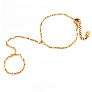 Elegant 18K gold-plated stainless steel hand chain finger bracelet with textured links