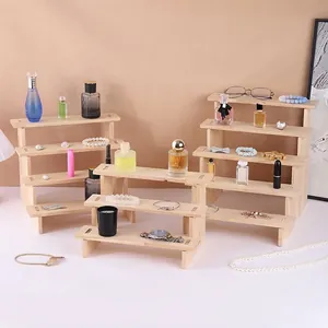 Supporto per Espositore a Gradini in Legno Massiccio Minimalista Scaffale Fai-da-te per Action Figure Profumi Organizzatore Desktop