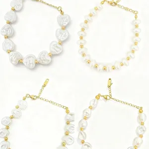 Freshwater Pearl Bracelet Baroque Irregular Pearl With Gold Stainless Steel Beads Adjustable Chain Bracelet For Women Elegant Jewelry Gift