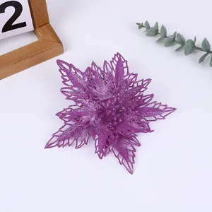 Fleur de Noël artificielle décorative à paillettes violettes double couche pour fêtes