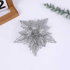 Fleur de Noël scintillante argentée à double couche pour décoration festive de sapin