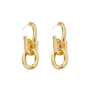 Minimalist gold-tone oval link dangle earrings for women with a modern design sense